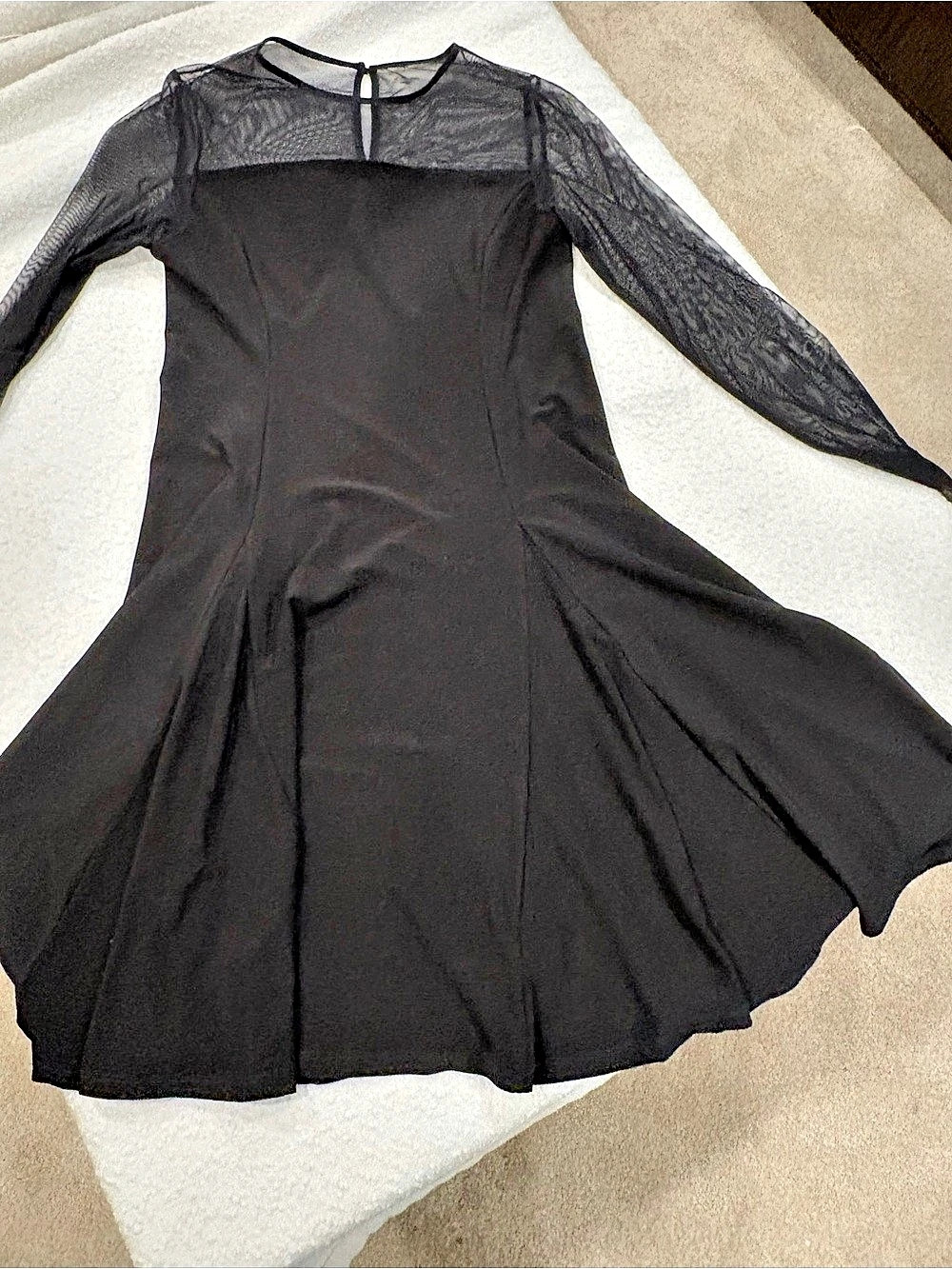 Lauren Ralph Lauren Black Mesh Sleeve Midi Dress Size small